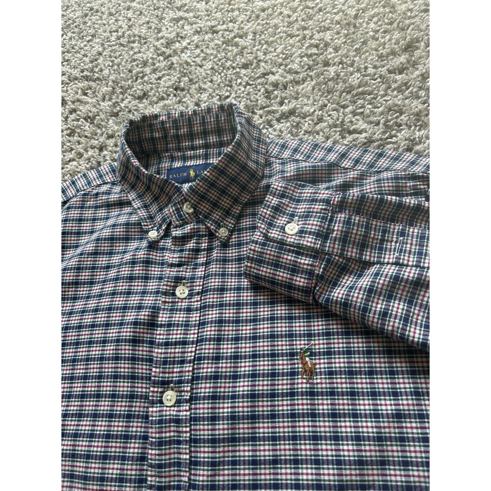 Ralph Lauren Men's Medium Plaid Multicolor Weave Pattern Long Sleeve Button Down